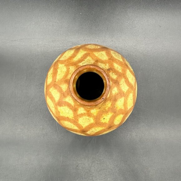 Art Pottery Bud Vase Fish Scale Pineapple Signed Fox Handcrafted Boho Pot Brown - Picture 6 of 10